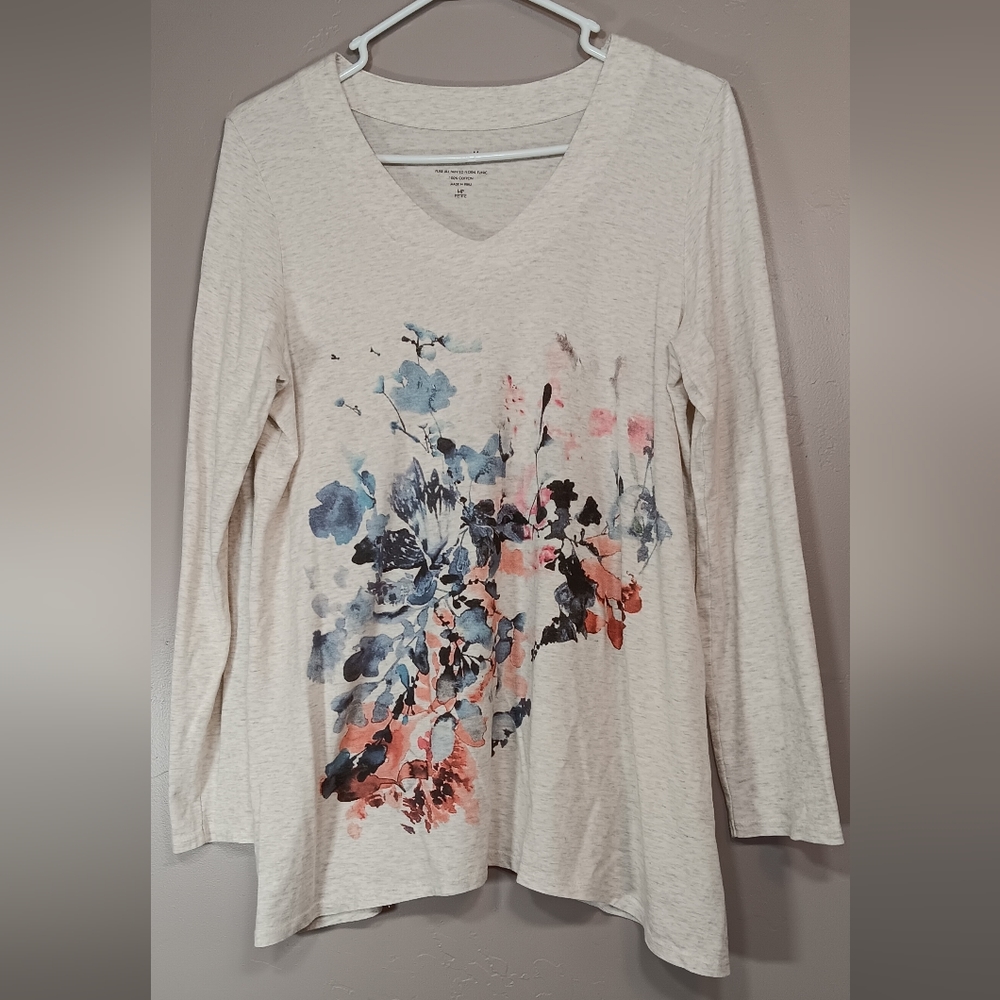 J. Jill Pure Tunic Top Sz MP Multicolor Floral Stretch Knit Long Sleeve NWT